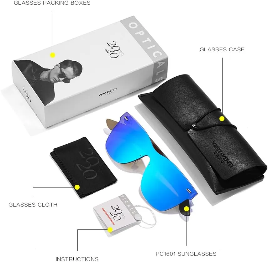 Rimless Sunglasses For Women Men One Piece Square Oversize Mirror Lens Anti Reflective