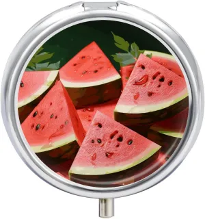 Ripe Watermelon Slice Seeds Pill Organizer 3 Compartment Travel Pillbox with Mirror Daily Medicine Pill Case Metal Pill Box for Purse & Pocket Portable Small Medicine Box Round Vitamin Case Container