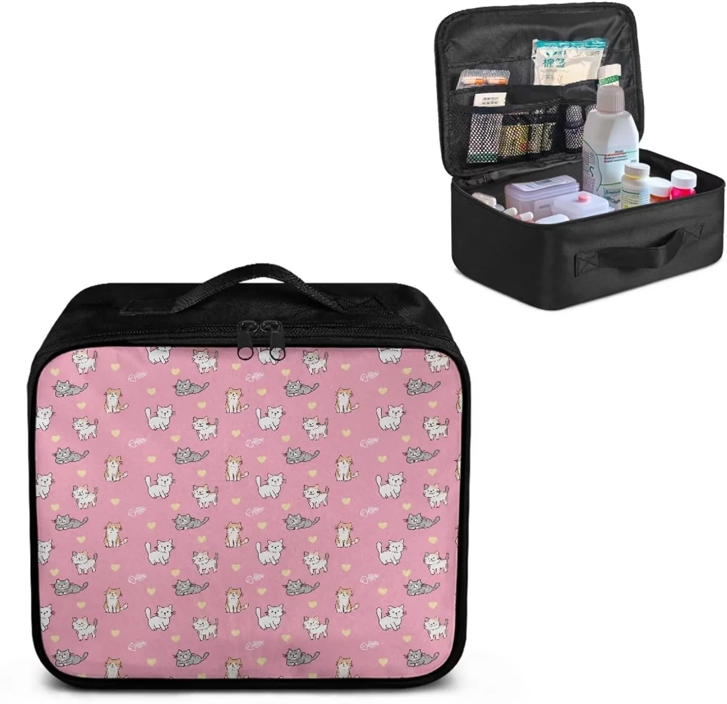 Rnyleeg Cute First Aid Bag Empty,Travel Medical Supplies Bag for Camping Hiking, Medium First Aid Kit Bag, Pink Cat Heart Print