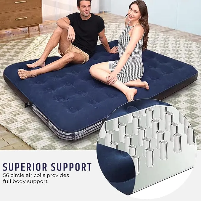 Robustt 56 Holes King Size Air Bed with Air Pump | Quick Inflatable - Blow Up Mattress Air Bed Portable Waterproof Air Mattress for Hiking, Travel, Outdoor and Home
