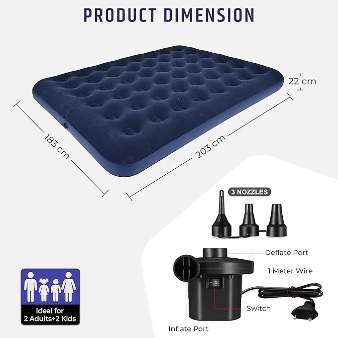 Robustt 56 Holes King Size Air Bed with Air Pump | Quick Inflatable - Blow Up Mattress Air Bed Portable Waterproof Air Mattress for Hiking, Travel, Outdoor and Home