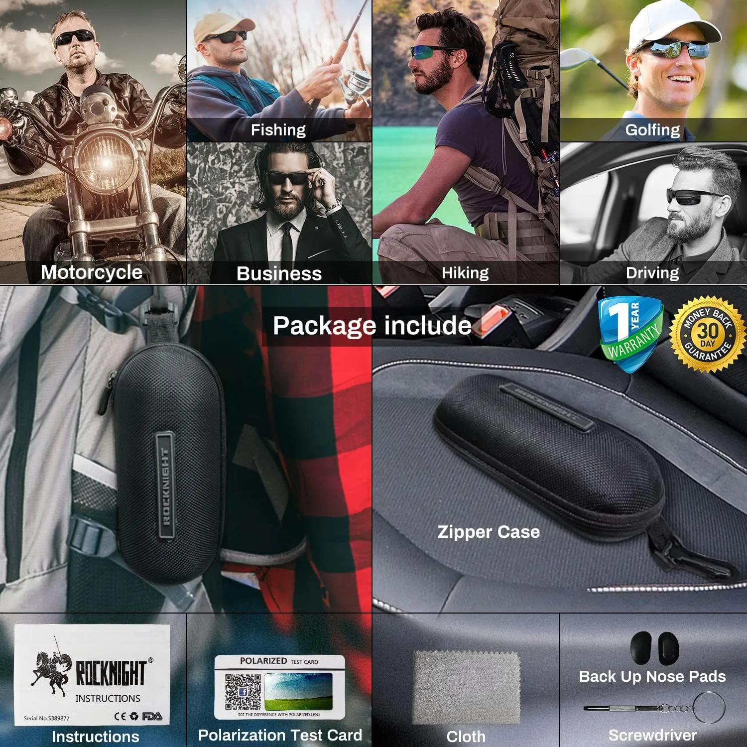 ROCKNIGHT Driving HD Polarized UV400 Protection Ultra light Al-Mg Golf Fishing Outdoor Sunglasses