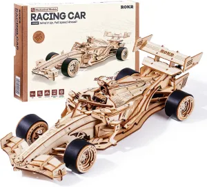 ROKR 3D Wooden Puzzle 1:18 Scale Formula Racing Cars for Adults, 5 Hour Build, Wind up Toys Model Car Kits for Adults to Build, Ideal Gift for Boys and Men