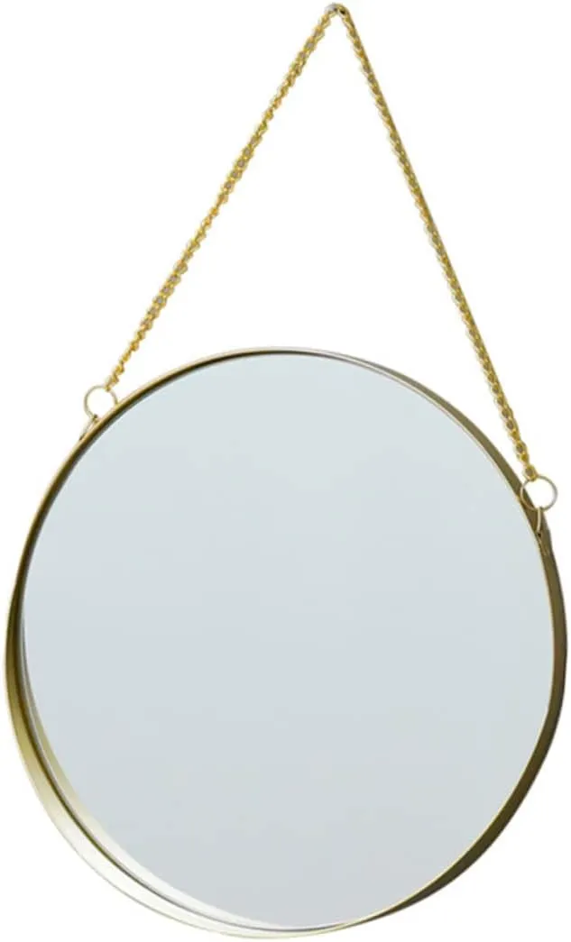 Round Wall-Mounted Makeup Mirror Miniature Hanging Beauty Mirror for Entryway Bathroom Vanity High Definition Reflective Easy Installation Strong Chain Decor