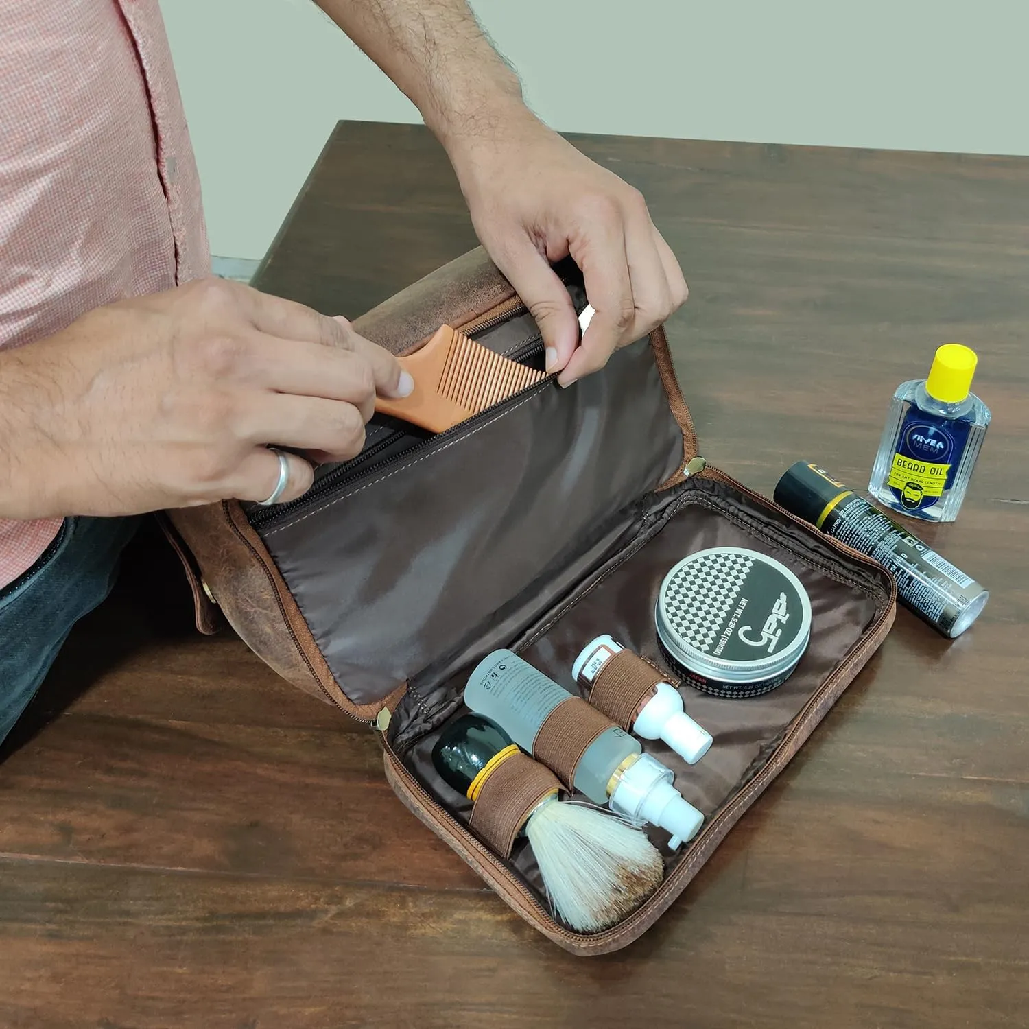 RusticTown Leather Toiletry Bag for Men - Travel Shaving Dopp Kit - Bathroom Shower Toiletries Organizer - Cosmetic Make up Bag for Women