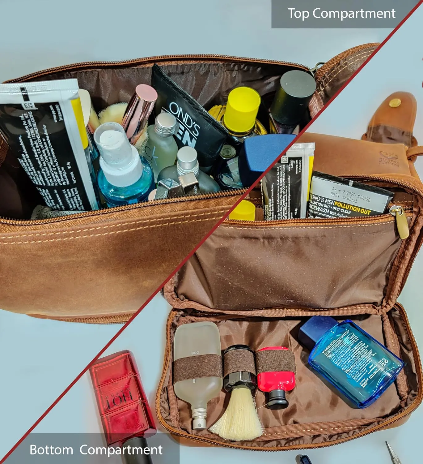 RusticTown Leather Toiletry Bag for Men - Travel Shaving Dopp Kit - Bathroom Shower Toiletries Organizer - Cosmetic Make up Bag for Women