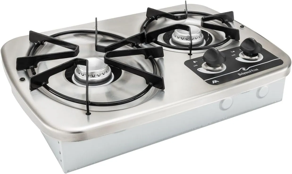 RV 2-Burner Drop-In Cooktop Stainless Steel | Stove Top for RVs, Campers, Motorhomes, and Travel Trailers | Durable, Compact, Space-Saving Design for Mobile Kitchens
