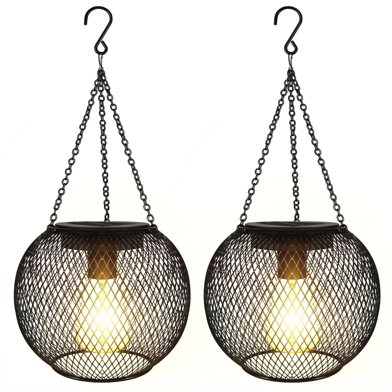 Rynx | Gibmidser Solar Outdoor Light, Hanging Solar Lantern Retro Metal Outdoor Decorative Waterproof Solar Energy-Friendly Lantern for Courtyard Garden Patio Pathway Tree Halloween Christmas Decor (2Pcs)