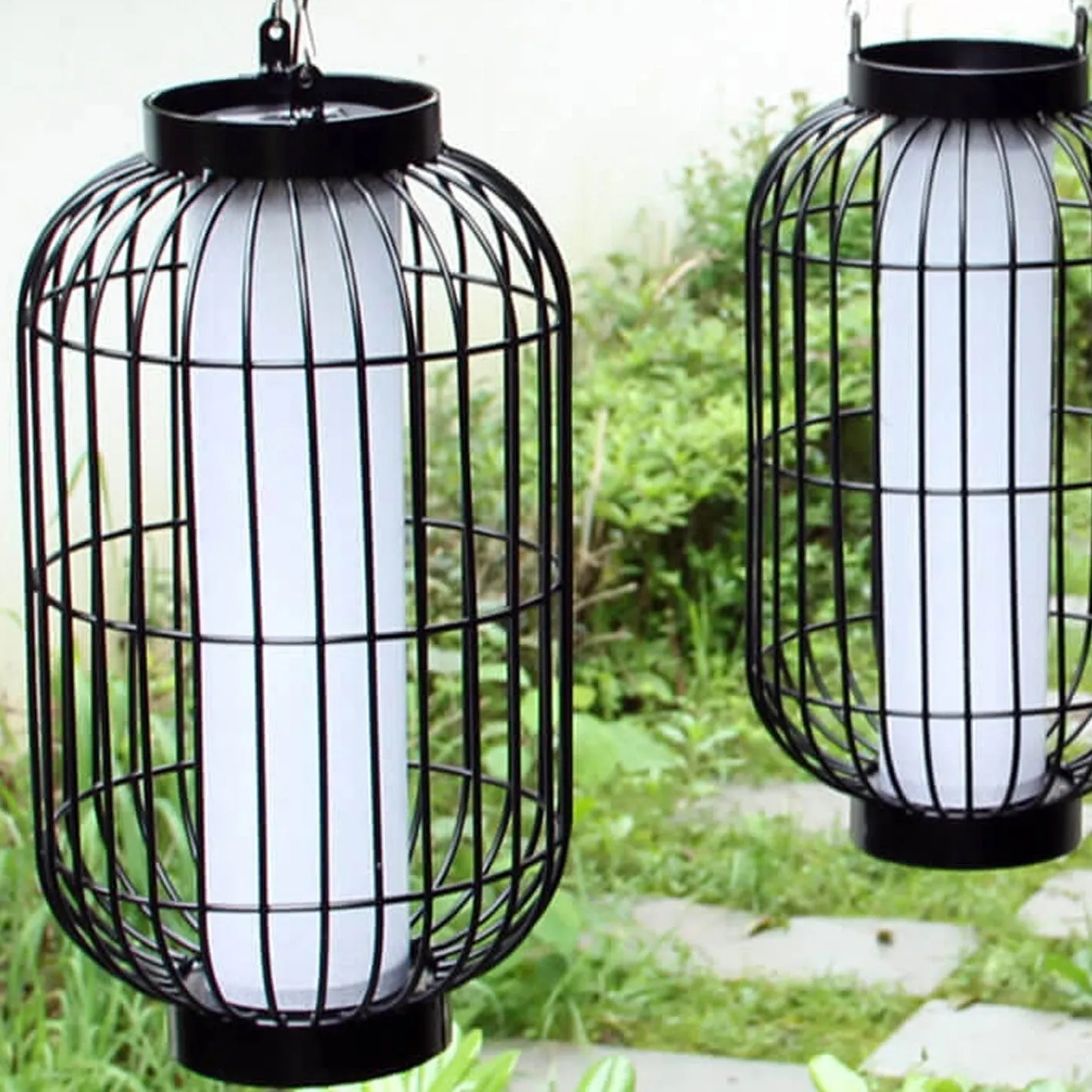 Rynx | Solar-Chinese striped lantern design LED outdoor hanging garden decor light