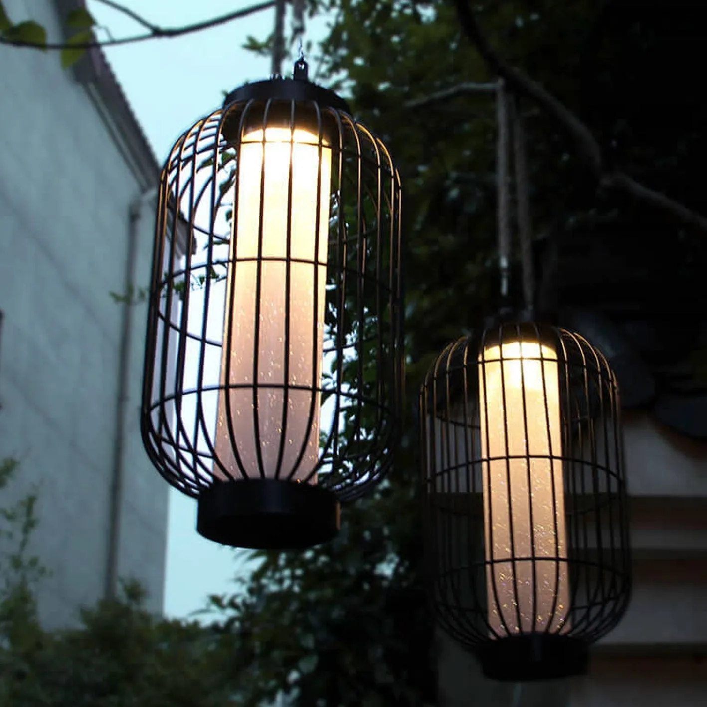 Rynx | Solar-Chinese striped lantern design LED outdoor hanging garden decor light