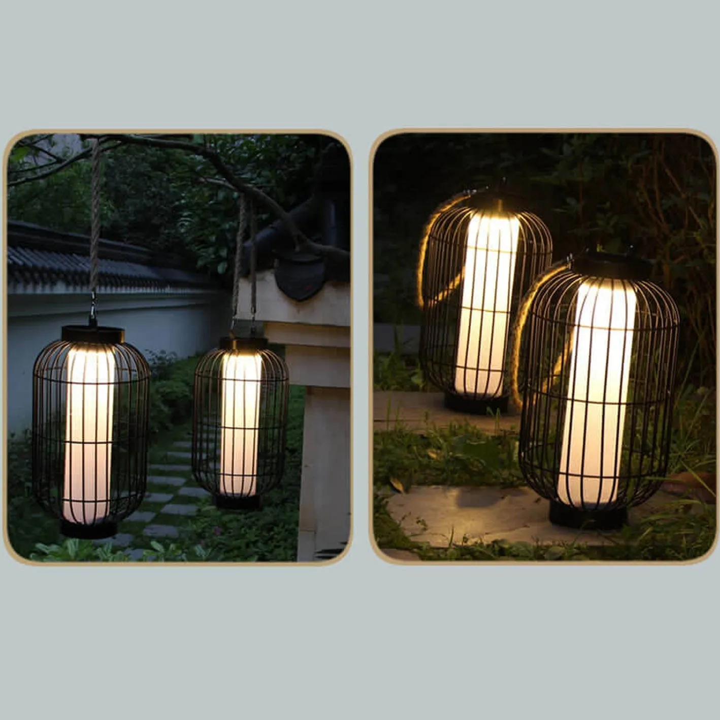Rynx | Solar-Chinese striped lantern design LED outdoor hanging garden decor light