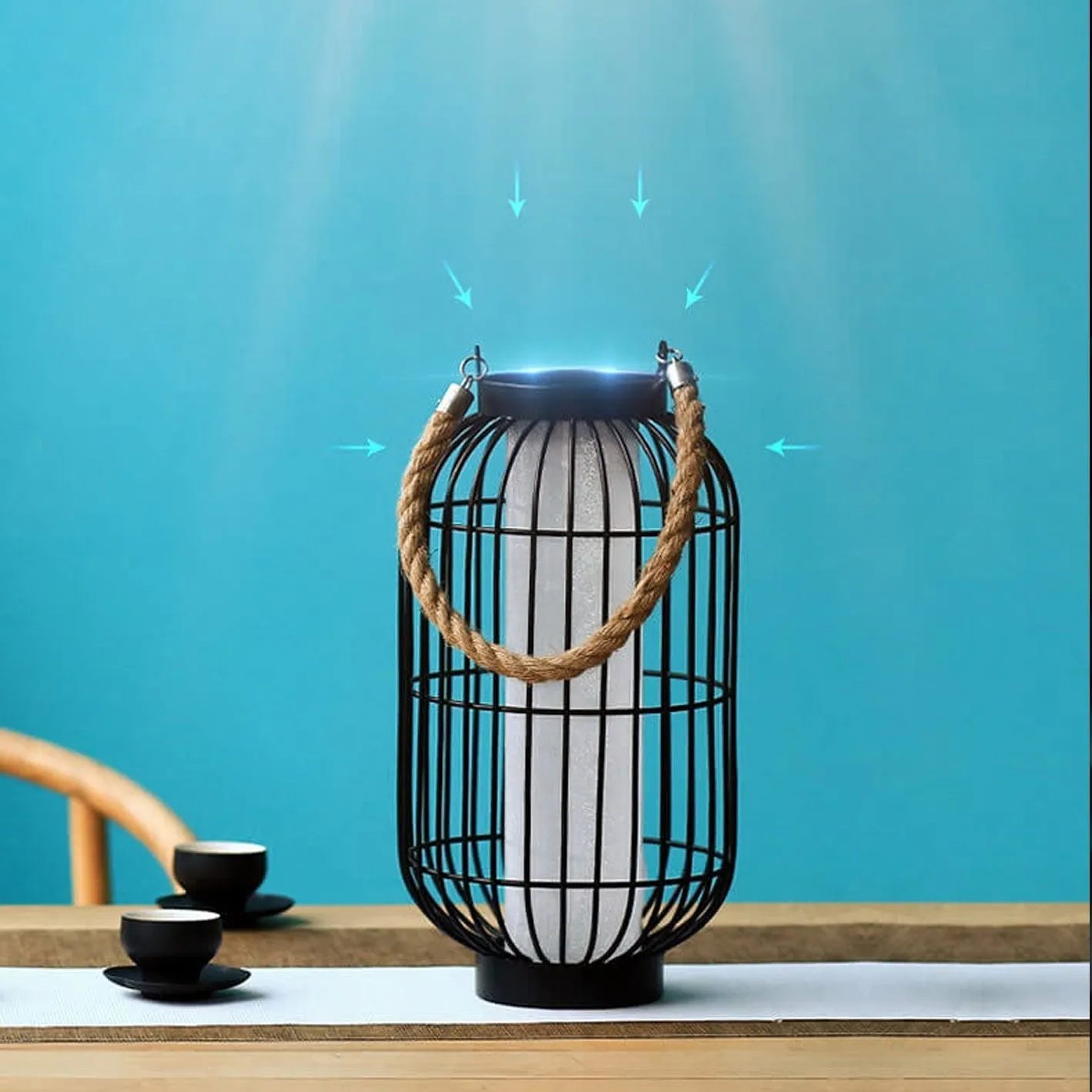 Rynx | Solar-Chinese striped lantern design LED outdoor hanging garden decor light