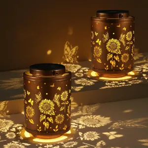 Rynx | Tepaken 2 Pack Sun Outdoor Lantern, Garden Decor Led Light Hanging Waterproof Solar Metal Lantern Birthday Gifts For Women Grandmother Sunflower Solar Light Outdoor Decoration(Fly)