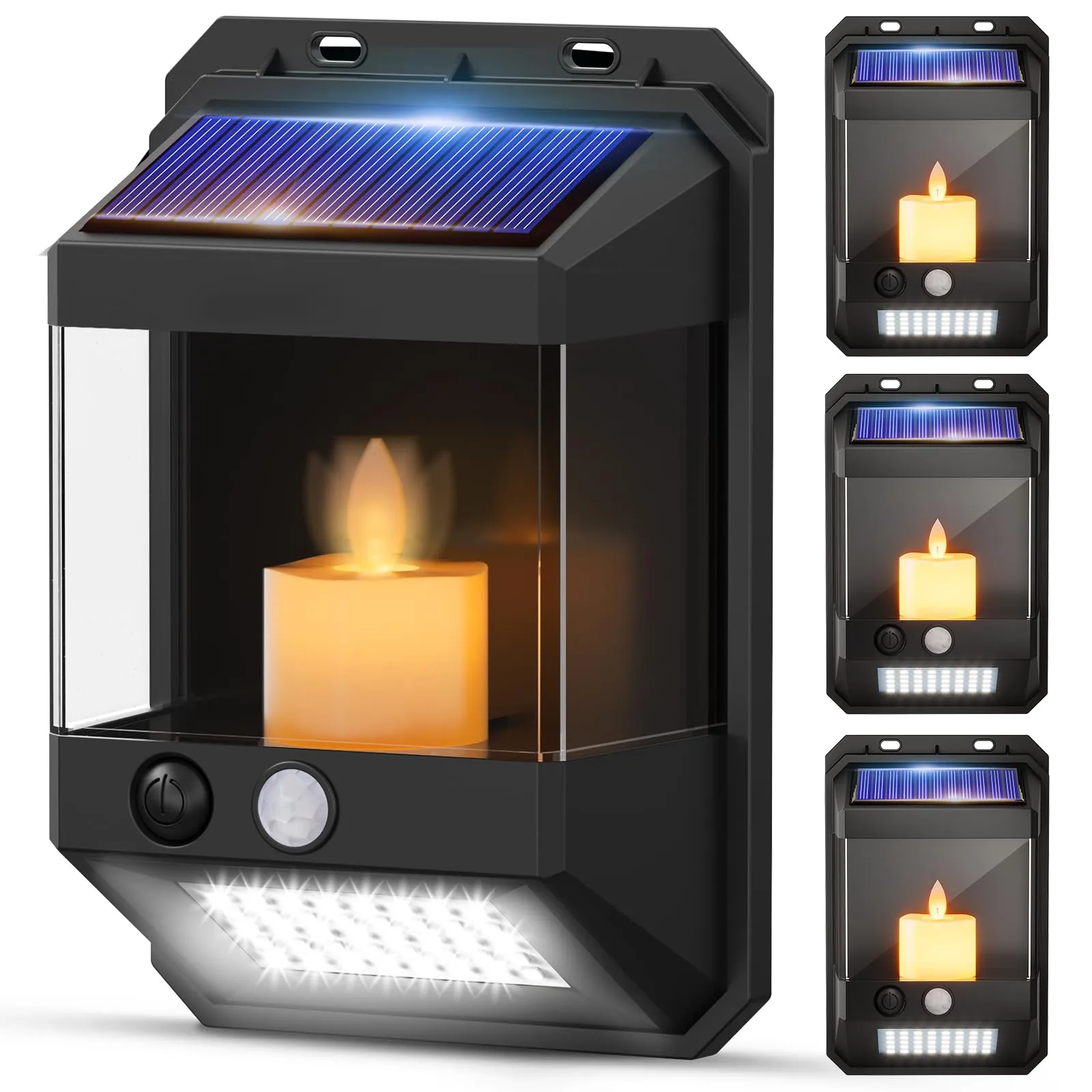 Rynx | Viodaim Candle Flickering Sunshade Lamps Outdoor Motion Lights, Dual-Mode Hedge Lamps Solar Powered Waterproof, LED Outdoor Wall Lights For House, Gate, Terrace, 4Pack [Upgraded]