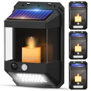 Rynx | Viodaim Candle Flickering Sunshade Lamps Outdoor Motion Lights, Dual-Mode Hedge Lamps Solar Powered Waterproof, LED Outdoor Wall Lights For House, Gate, Terrace, 4Pack [Upgraded]