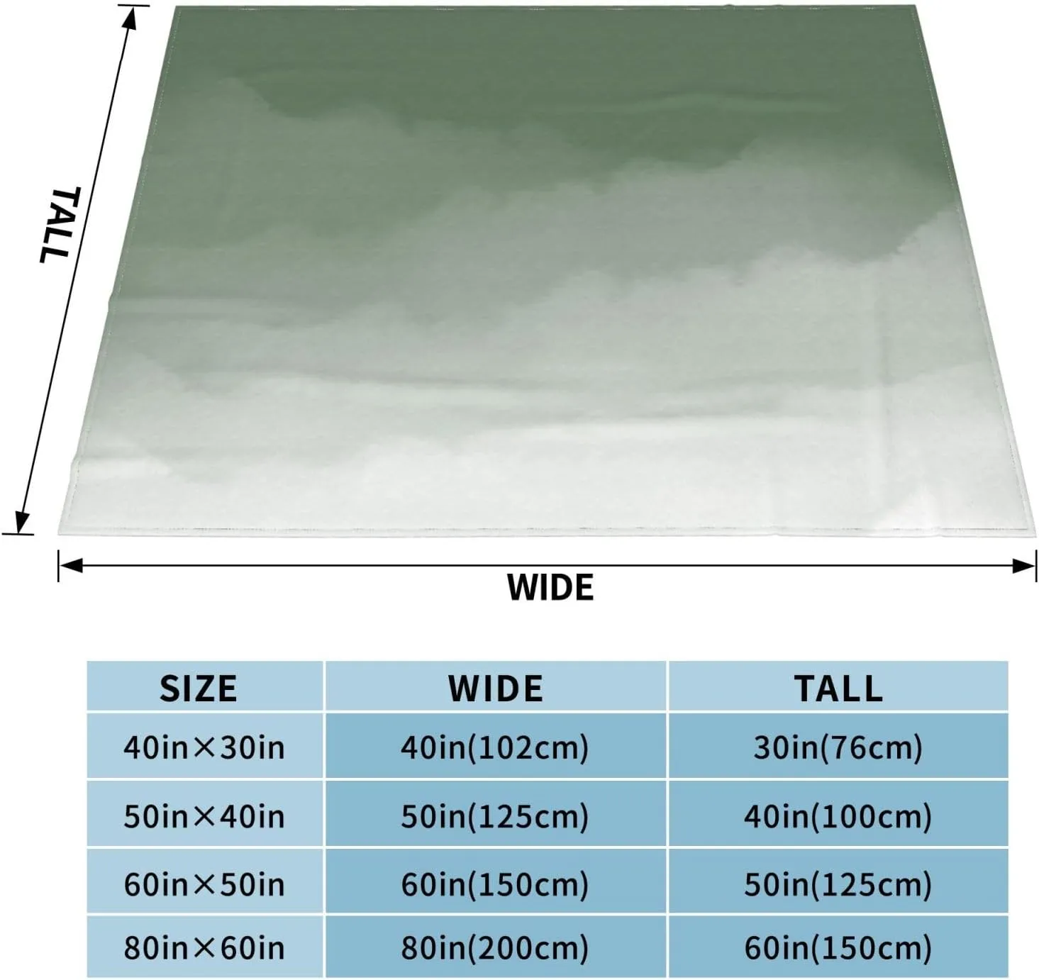 Sage Green Watercolor Ombre 60"X50" Flannel Blanket - 100% Soft Polyester, Lightweight and Warm, Suitable for Families, Camping, Travel