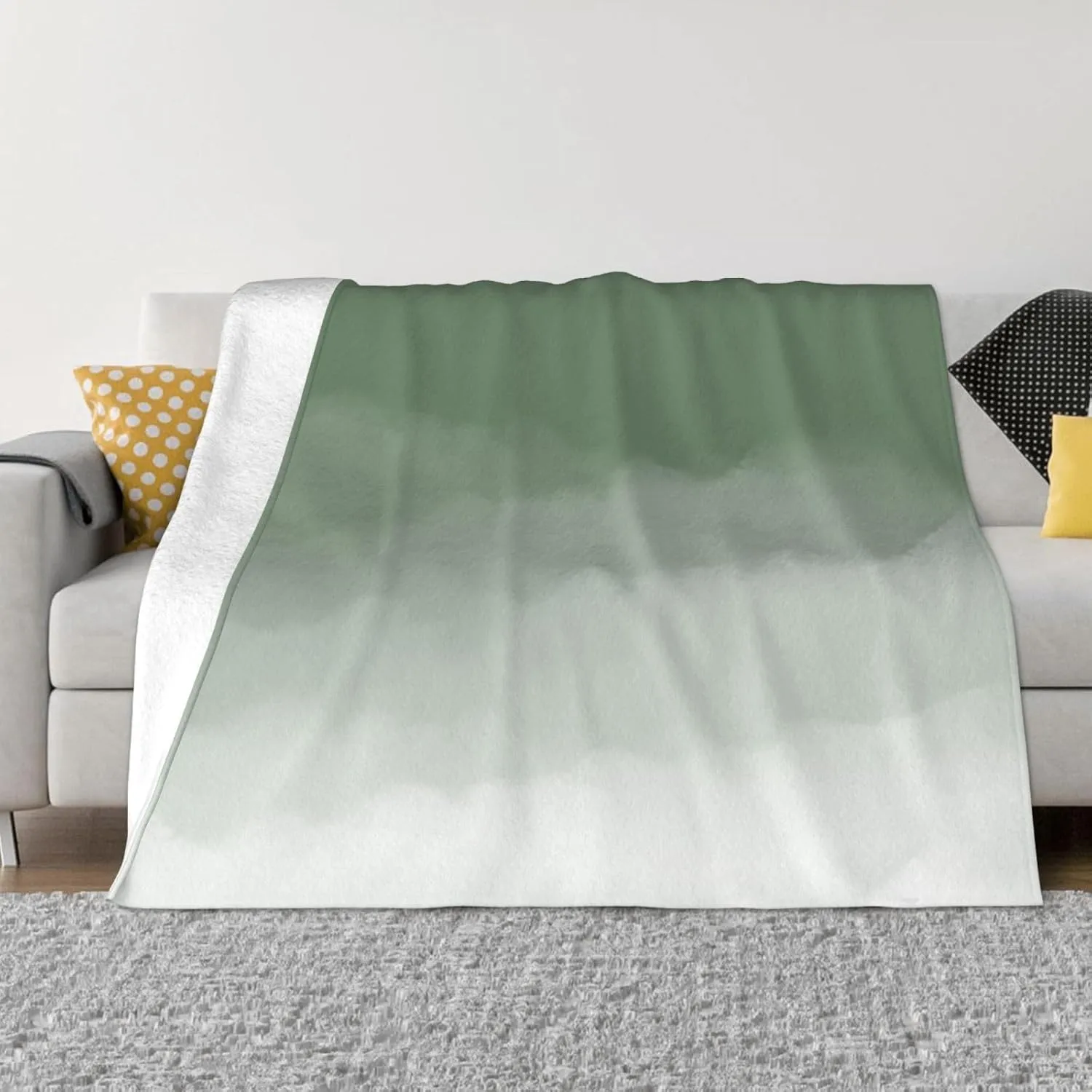 Sage Green Watercolor Ombre 60"X50" Flannel Blanket - 100% Soft Polyester, Lightweight and Warm, Suitable for Families, Camping, Travel
