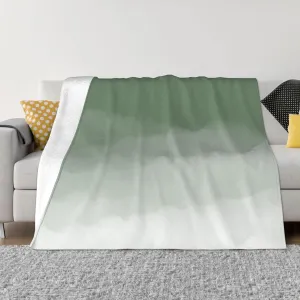 Sage Green Watercolor Ombre 60"X50" Flannel Blanket - 100% Soft Polyester, Lightweight and Warm, Suitable for Families, Camping, Travel