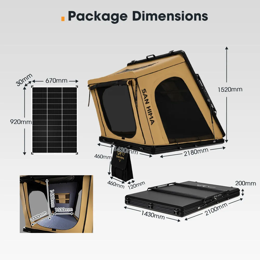 San Hima Kalbarri Gen 2 Roof Top Tent Hardshell Khaki   130W Solar Panel
