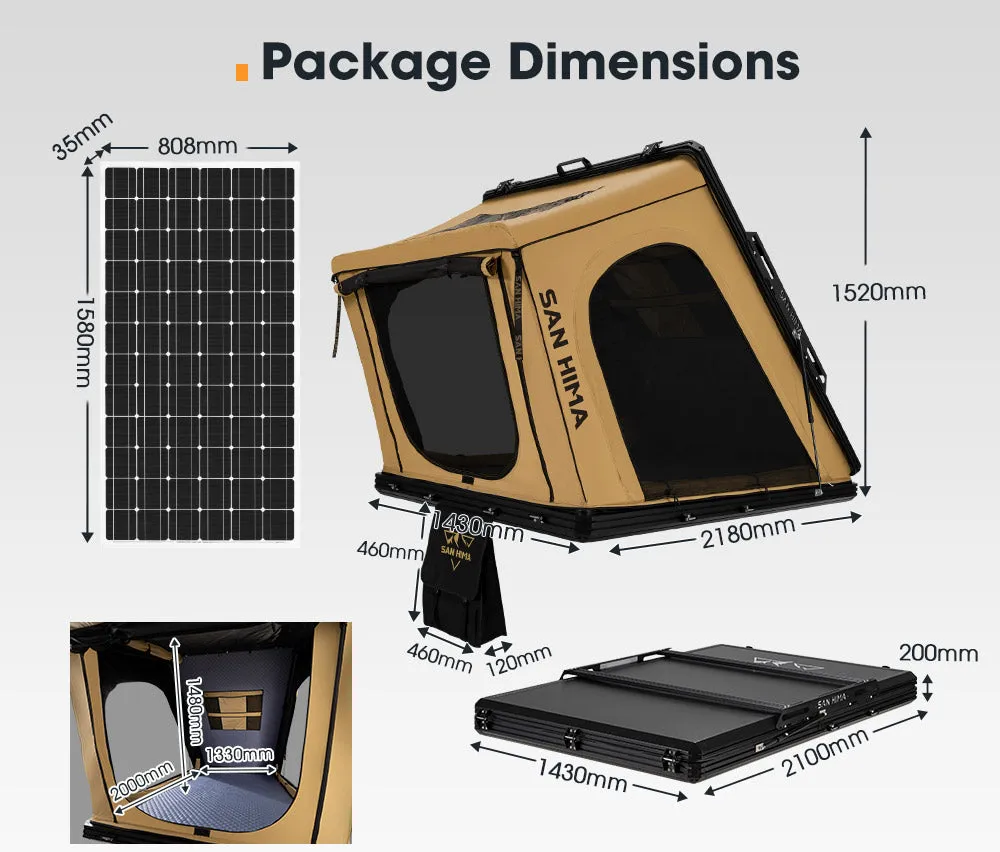 San Hima Kalbarri Gen 2 Roof Top Tent Hardshell Khaki   250W Solar Panel