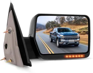 SCITOO Tow Mirror Passenger Side Mirror Compatible with 2007-2014 for Ford for F150 Pickup Truck Power Adjusted Heated Turn Signal Light Black Housing Manual Folding RH