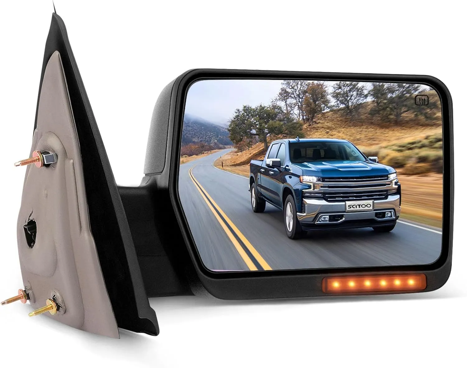 SCITOO Tow Mirror Passenger Side Mirror Compatible with 2007-2014 for Ford for F150 Pickup Truck Power Adjusted Heated Turn Signal Light Black Housing Manual Folding RH