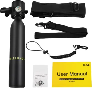 Scuba Tank Diving Gear for Diver, 0.5L Mini Scuba Tank Small Diving Oxygen Cylinder up to 10 Minutes Dive Time, Professional Diving Tank Kit for Underwater Exploration Emergency Rescue Pony Bottle