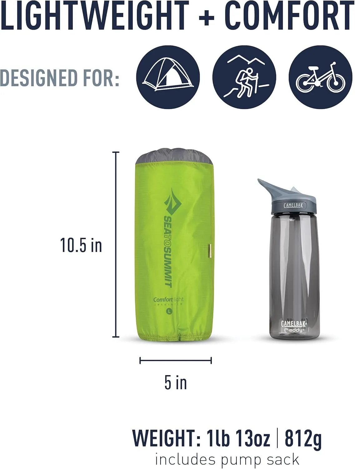 Sea to Summit Comfort Light Insulated Sleeping Pad for Backpacking and Camping, Large (79 x 25 x 2.5 inches)