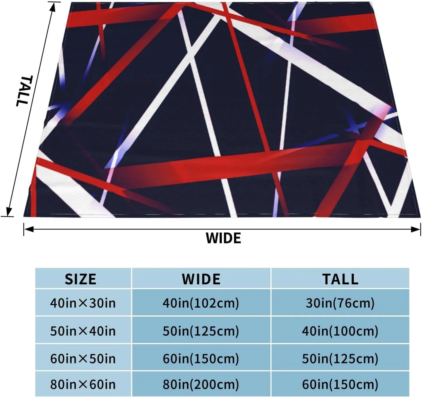 Seamless Abstract Red and White Stripes On A Blue 60"X50" Flannel Blanket - 100% Soft Polyester, Lightweight and Warm, Suitable for Families, Camping, Travel