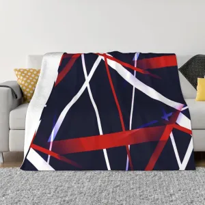 Seamless Abstract Red and White Stripes On A Blue 60"X50" Flannel Blanket - 100% Soft Polyester, Lightweight and Warm, Suitable for Families, Camping, Travel