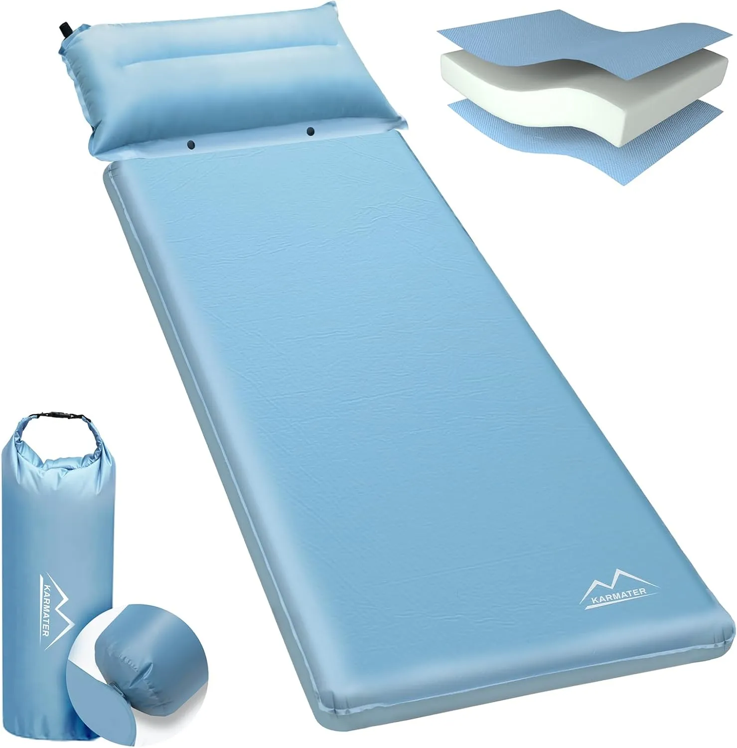 Self Inflating Sleeping Pad - Thick Insulated Mattress Pad with Pillow & Inflatable Bag, 9.0 R-Value for Car Camping & Backpacking