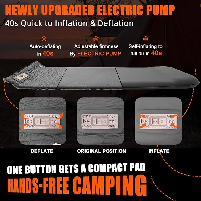 Self Inflating Sleeping Pad with Electric Pump, 3.15" Ultra-Thick Memory Foam Camping Sleeping Mat with Pillow, 9.5 R-Value Insulated Camping Pad Mattress for Travel Car Tent