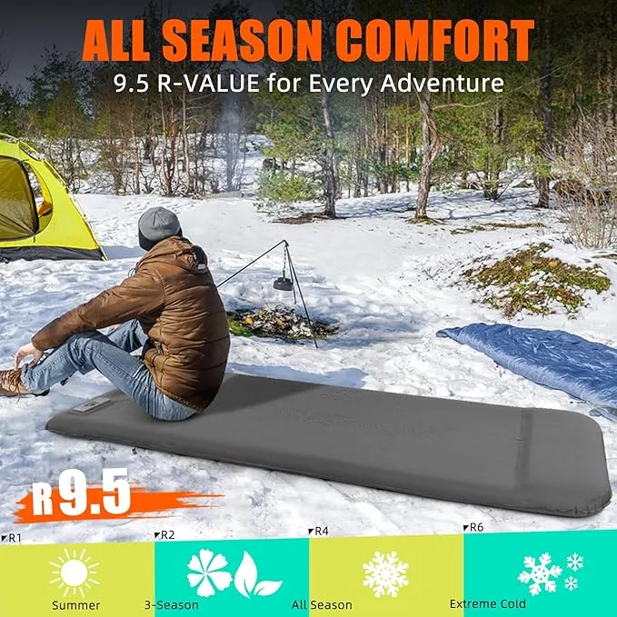 Self Inflating Sleeping Pad with Electric Pump, 3.15" Ultra-Thick Memory Foam Camping Sleeping Mat with Pillow, 9.5 R-Value Insulated Camping Pad Mattress for Travel Car Tent