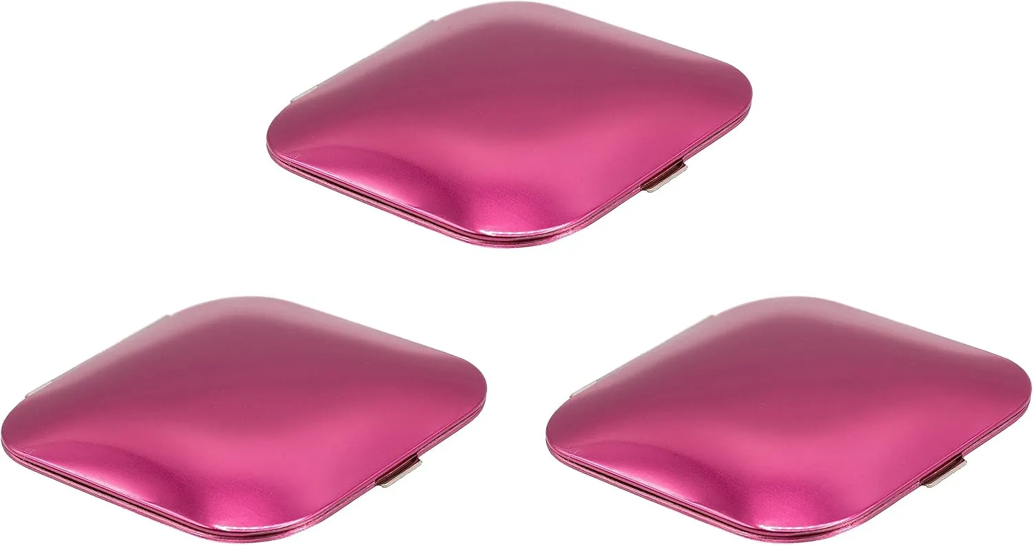 Set of 3 Contemporary Square Clamshell Compact Mirrors with Reflective Finish (Red)