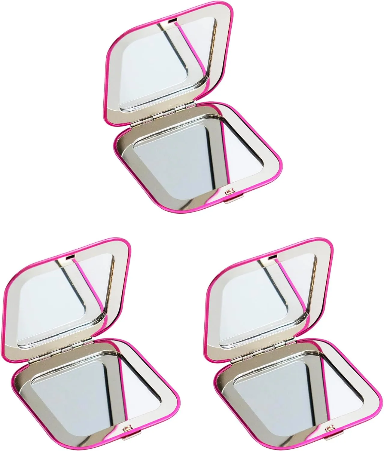 Set of 3 Contemporary Square Clamshell Compact Mirrors with Reflective Finish (Red)