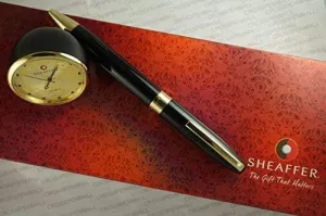 Sheaffer Made in The USA Legacy Heritage with Gold appointments Ball Pen and Sheaffer Gold Desk Watch Corporate Gift Set in Gift Box