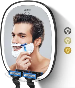Shower Mirror Fogless for Shaving, 3-Color Dimmable Lights Anti-Fog Mirror, Adjustable Shaving Mirror with Razor Holders, Shatterproof Glass & Waterproof Bathroom Shower Mirror