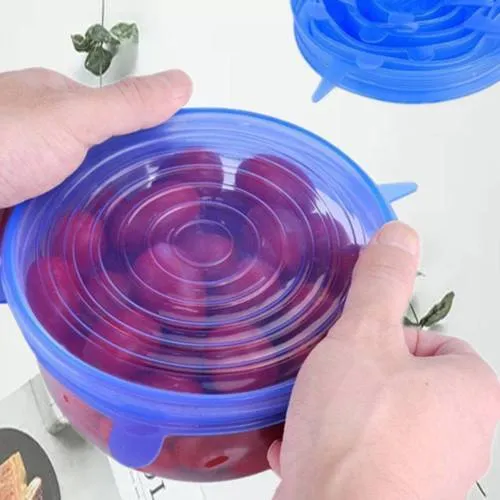 Silicone Stretch Lids 6 PACK flexible Food Saving Lid Durable reusable food cover