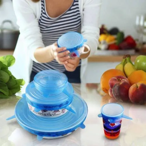 Silicone Stretch Lids 6 PACK flexible Food Saving Lid Durable reusable food cover