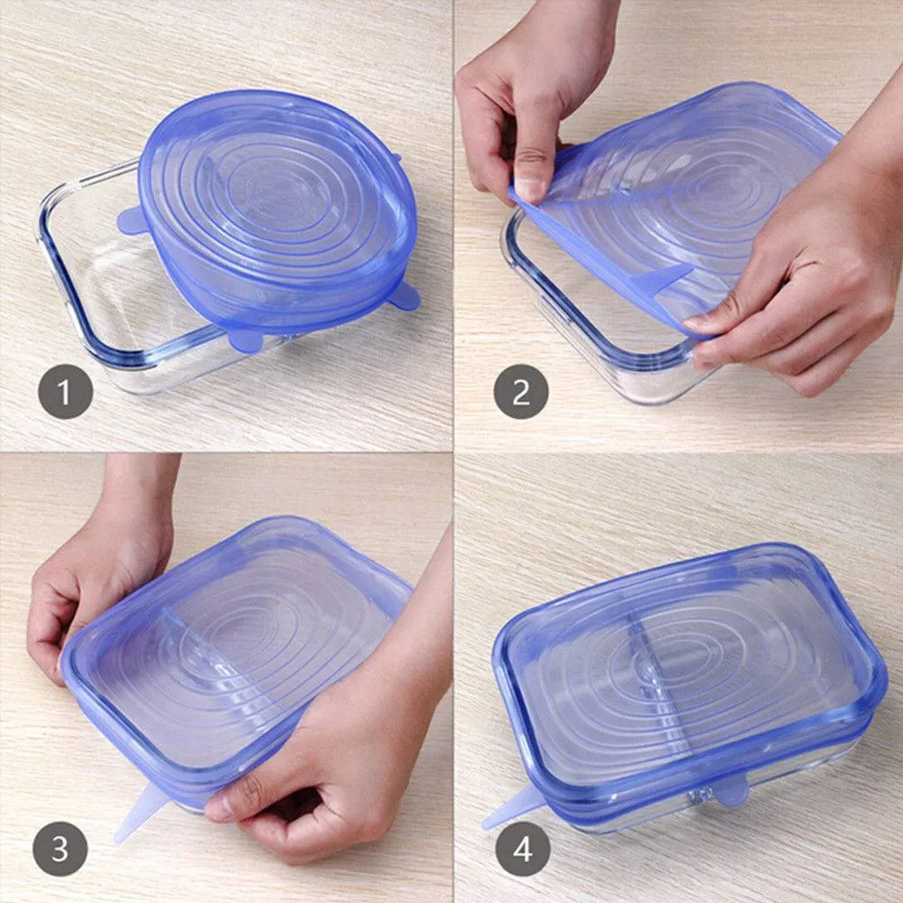 Silicone Stretch Lids 6 PACK flexible Food Saving Lid Durable reusable food cover