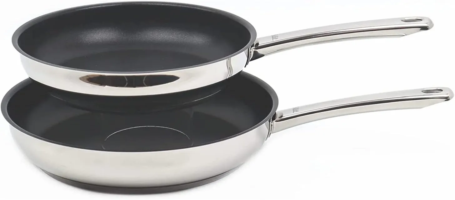 Silit Calabria Induction Frying Pan Set 2 Frying Pans 24/28 cm Polished Stainless Steel Non-Stick Coating Oven-Safe Heat Reducing Handle Wide Pouring Rim Suitable for Induction Cookers