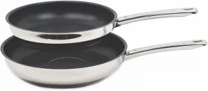 Silit Calabria Induction Frying Pan Set 2 Frying Pans 24/28 cm Polished Stainless Steel Non-Stick Coating Oven-Safe Heat Reducing Handle Wide Pouring Rim Suitable for Induction Cookers