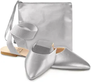 Silky Toes Foldable Flats for Women Dress Ankle Strap Shoes with Purse