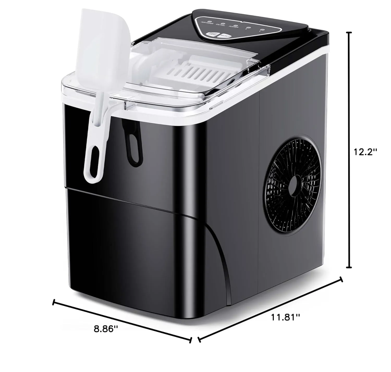 Silonn Countertop Ice Maker, 9 Ice Cubes in 6 Mins, 26 Lbs in 24 Hrs, Compact Ice Machine with Ice Basket & Scoop, 2 Ice Sizes, Self-Cleaning Ice Maker for Home/Party/Office/Bar/Dorm, Black