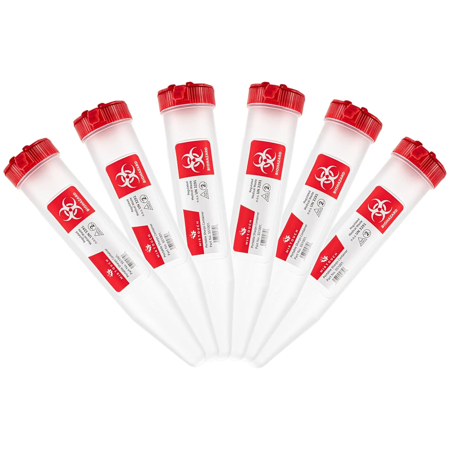 Single Use Travel Sharps Container for Needles, Syringes - Portable Small Sharps Container with New & Improved Locking Lid - Puncture Resistant Needle Disposal Containers (6-Pack, 6)