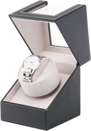 Single Watch Winder Box for Automatic Watches with Silent Motor, Leather Case, Compact Design