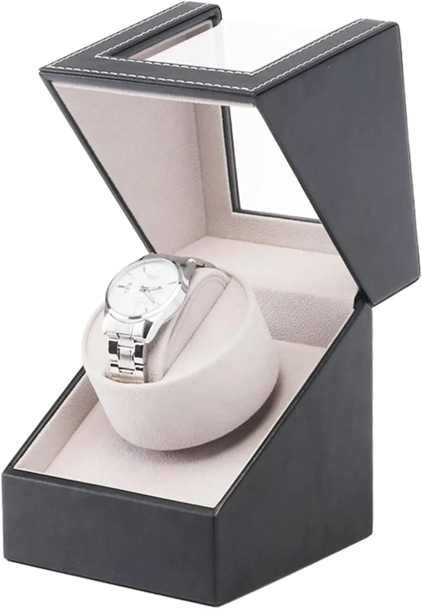 Single Watch Winder Box for Automatic Watches with Silent Motor, Leather Case, Compact Design
