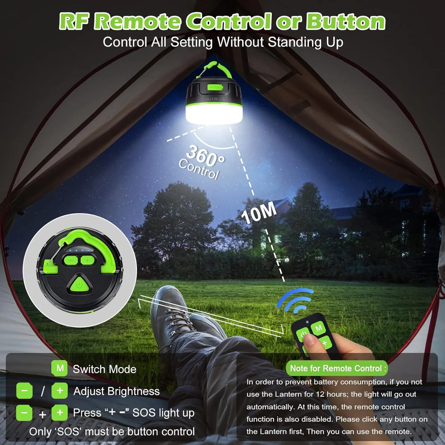Sinvitron LED Camping Lantern Rechargeable with Remote Control - 1000LM 150H Runtime Tent Light, 5200mAh Water-Resistant Emergency Light for Hurricane Power Outages, Hiking Home