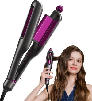 SKG Curling Iron Hair Crimper Waver with 4 Adjusted Curl Sizes (0.87"/1"/1.25"/ 1.38"), 3 Deep-U Barrel, 5 Temp Adjustable PTC Anti-Scald with Ionic Ceramic Coating Beach Waves Curling Wand for Women