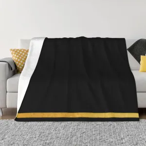 Sleek Black with Gold Stripe 80"X60" Flannel Blanket - 100% Soft Polyester, Lightweight and Warm, Suitable for Families, Camping, Travel